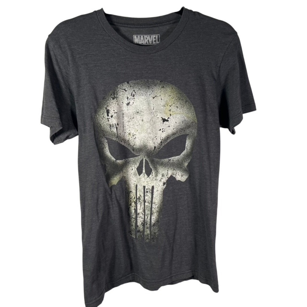 Marvel The Punisher Skull Graphic T Shirt Mens Size Small Gray Cotton Blend